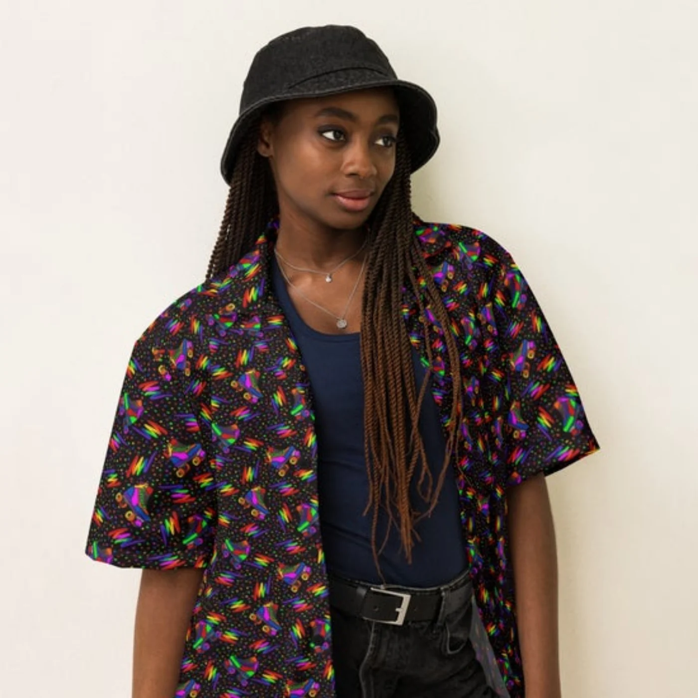 Adult Night Roller Rink Button-Up