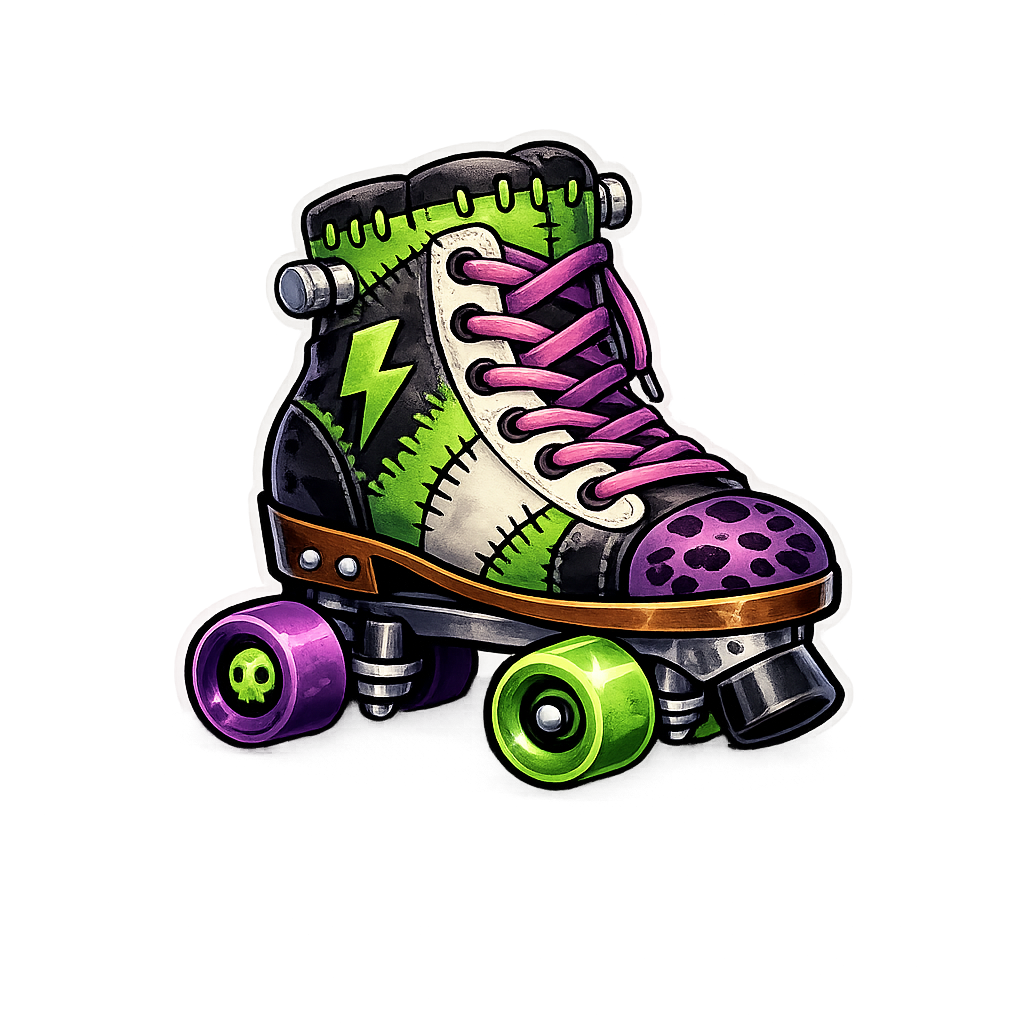 Colorful Frankenskates roller skate mascot